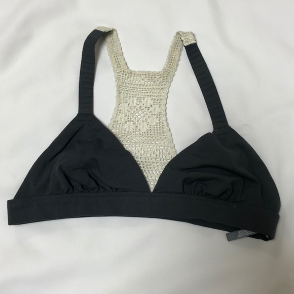 Dark grey with cream detail bikini top Sz M - Picture 1 of 3